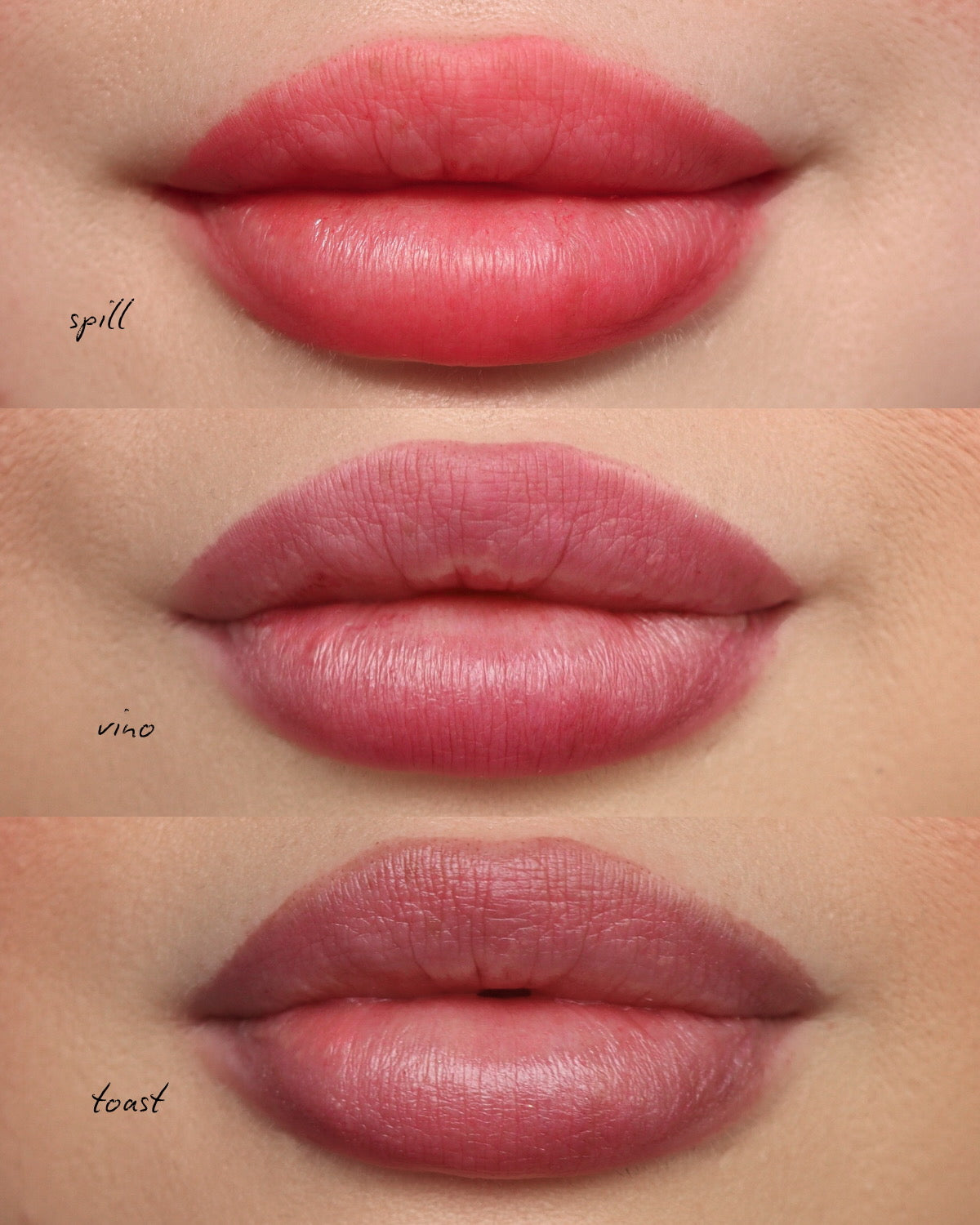 Great Lip stain colors, Spill, Vino and Toast showing different shade for you. | Toi Beauty